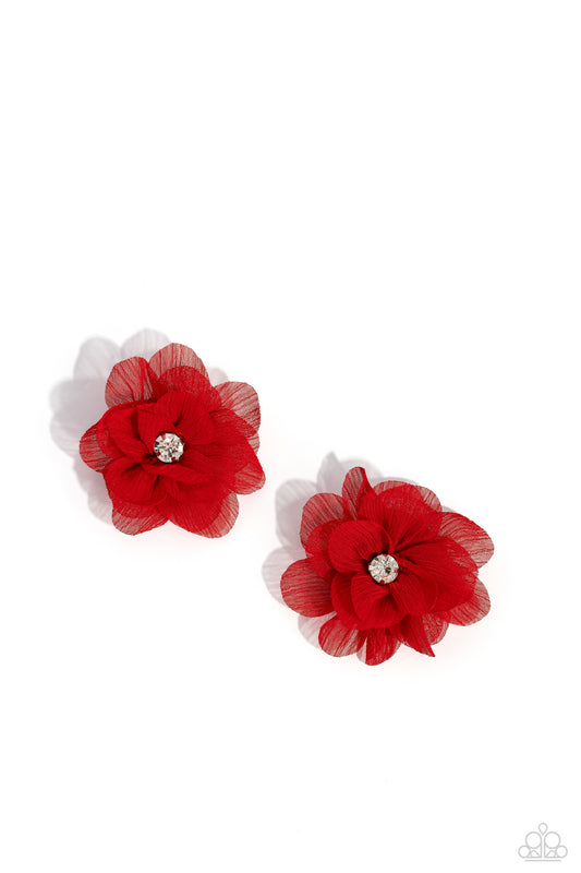 Perennial Palace - Red Chiffon Flower Hair Clips - Paparazzi Accessories