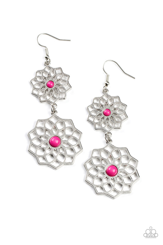 Posh Posy - Pink Bead Mandala Fishhook Earrings - Paparazzi Accessories