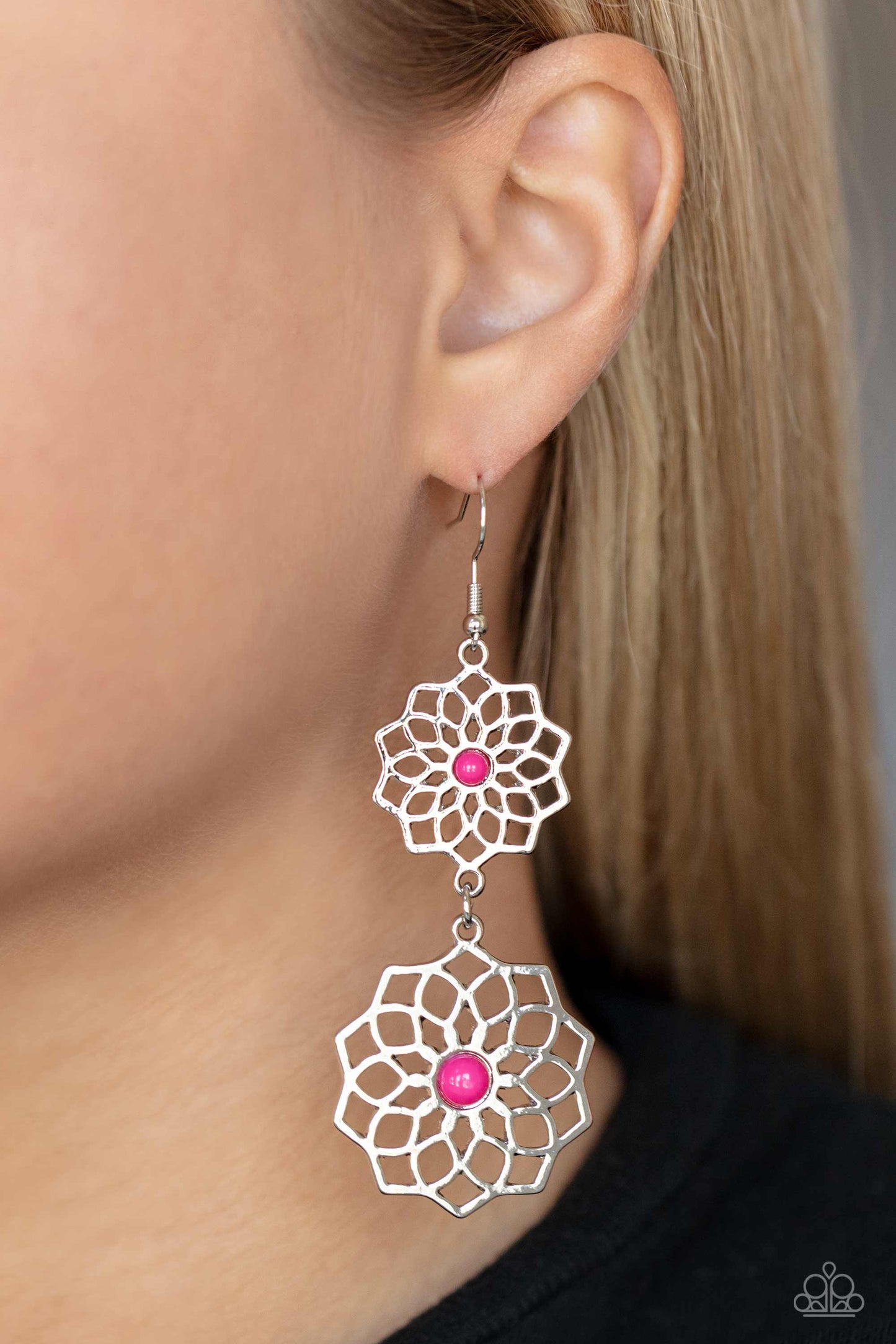 Posh Posy - Pink Bead Mandala Fishhook Earrings - Paparazzi Accessories