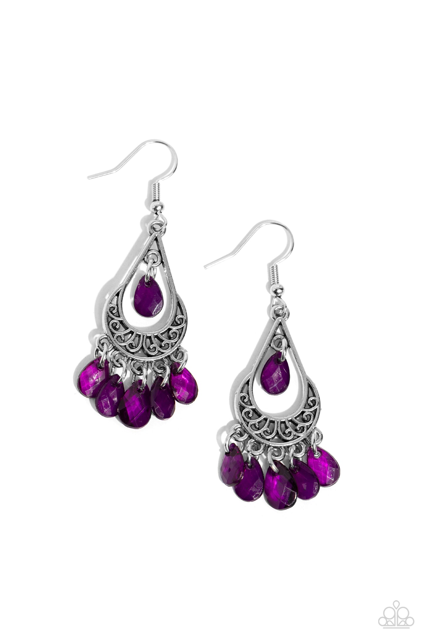 Beachside Ballroom - Purple Acrylic Teardrop Charm Fishhook Earrings - Paparazzi Accessories