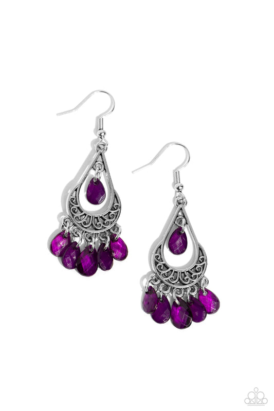 Beachside Ballroom - Purple Acrylic Teardrop Charm Fishhook Earrings - Paparazzi Accessories