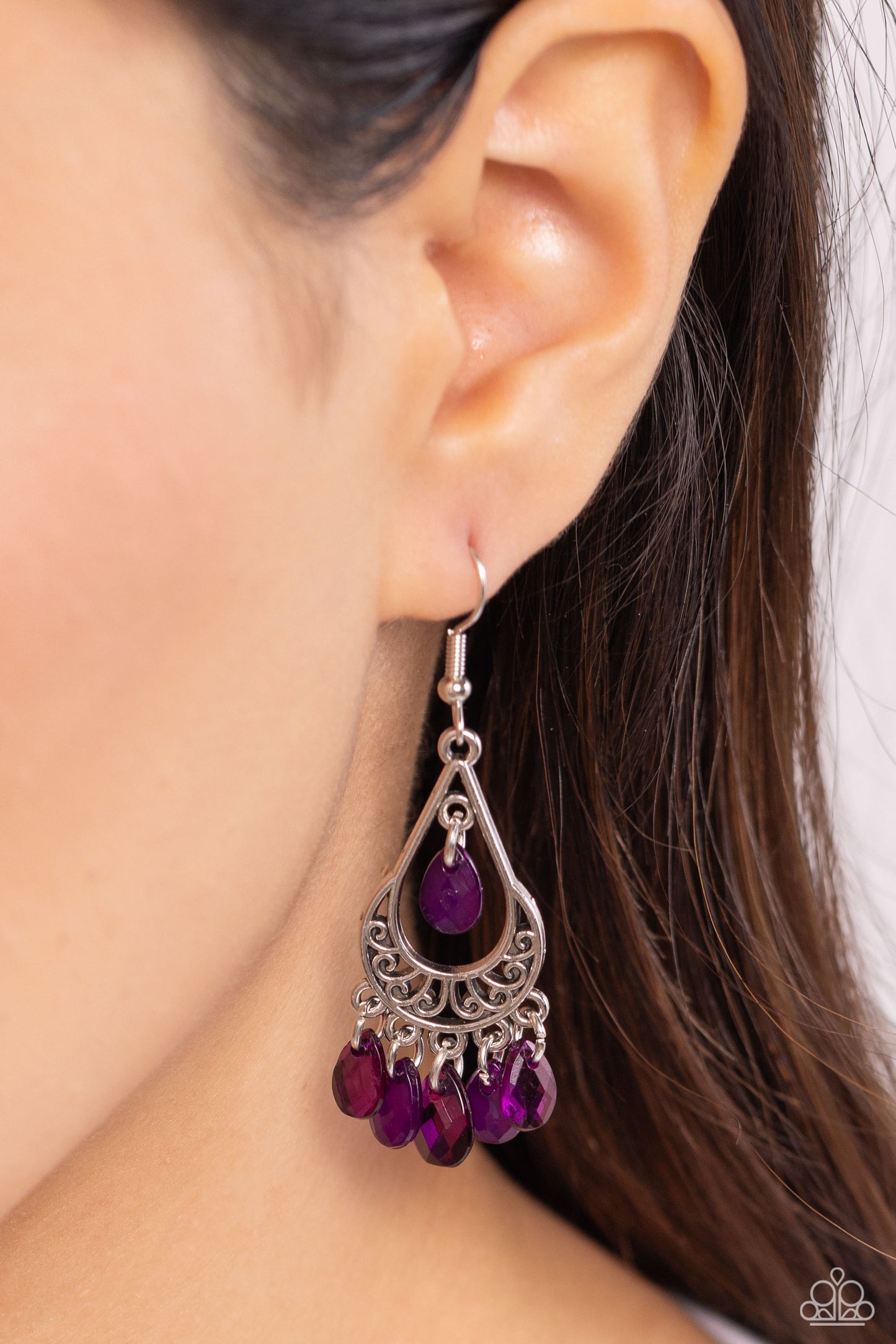 Beachside Ballroom - Purple Acrylic Teardrop Charm Fishhook Earrings - Paparazzi Accessories