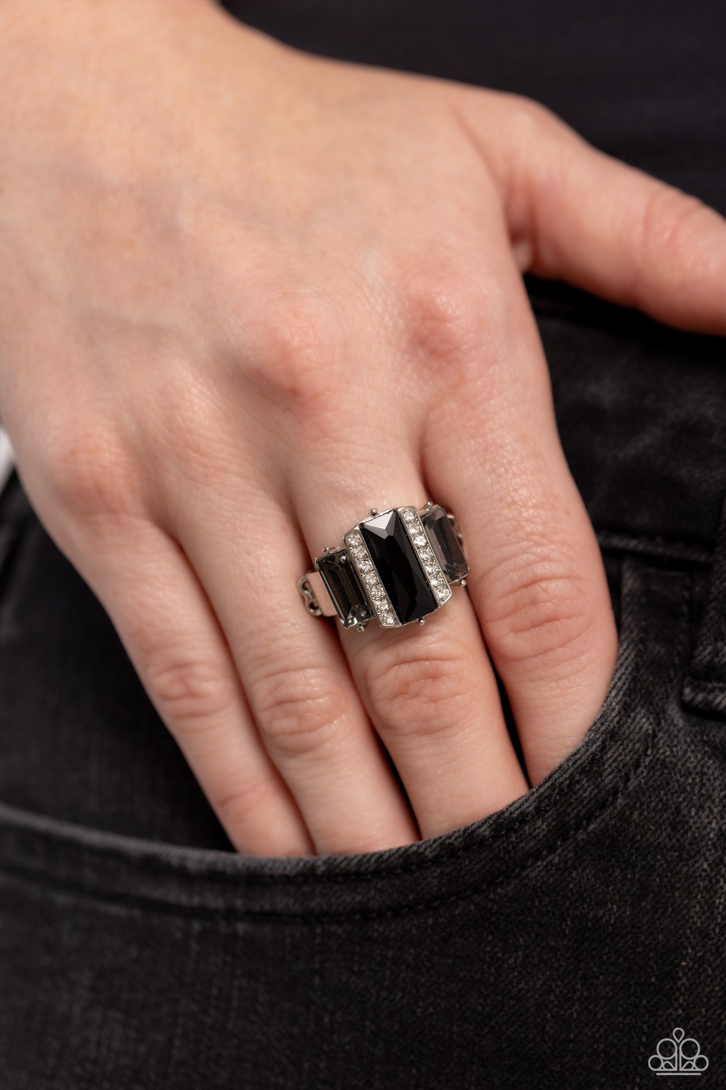 A GLITZY Verdict - Black Onyx Rhinestone Ring - Paparazzi Accessories
