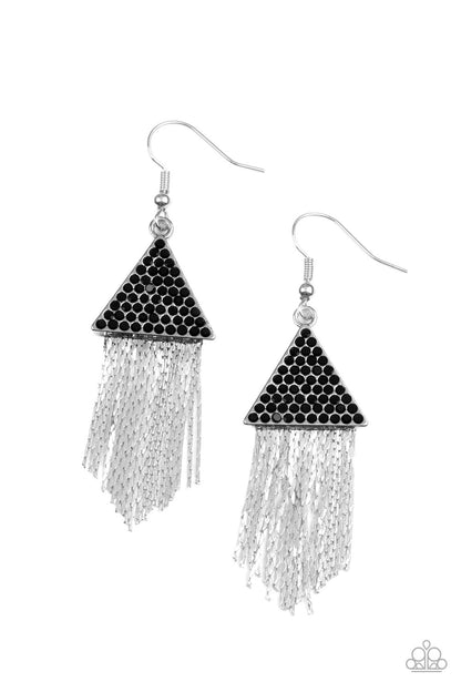 Pyramid SHEEN - Black Onyx Rhinestone Fishhook Earrings - Paparazzi Accessories