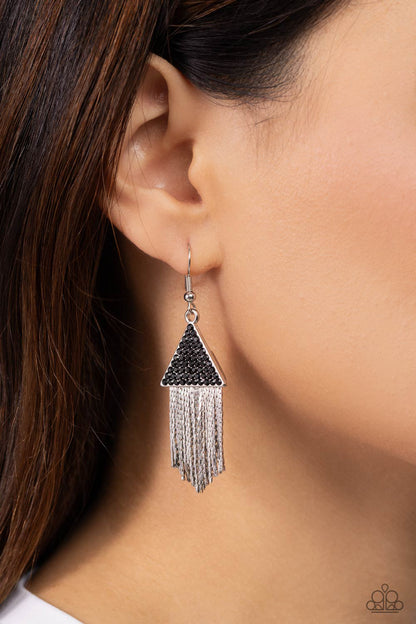 Pyramid SHEEN - Black Onyx Rhinestone Fishhook Earrings - Paparazzi Accessories