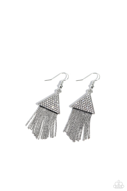 Pyramid SHEEN - White Rhinestone Earrings - Paparazzi Accessories