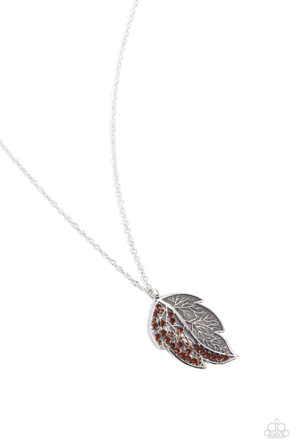 A Mid-AUTUMN Nights Dream - Brown Rhinestone Leaf Pendant Necklace - Paparazzi Accessories