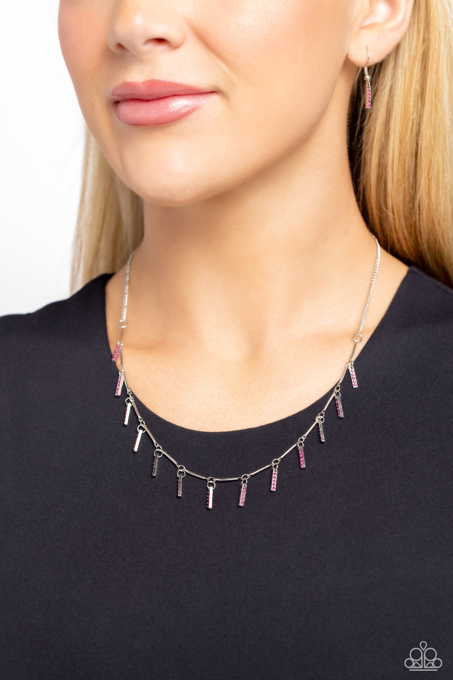 Metro Muse - Pink Rhinestone Bar Necklace - Paparazzi Accessories