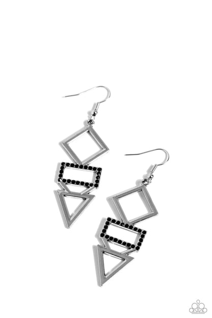 Glamorously Geometric - Black Onyx Earrings - Paparazzi Accessories