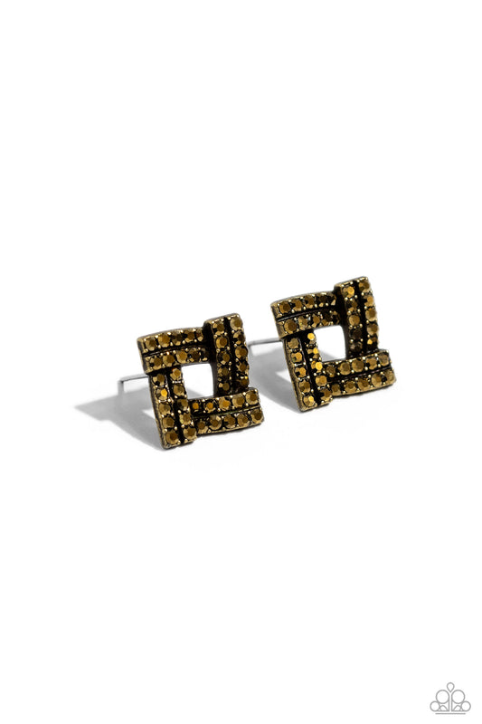 Times Square Scandalous - Brass - Aurum Rhinestone Post Earrings - Paparazzi Accessories