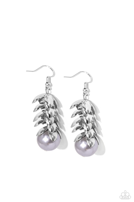 Ocean FROND Property - Silver Pearl Fishhook Earrings - Paparazzi Accessories