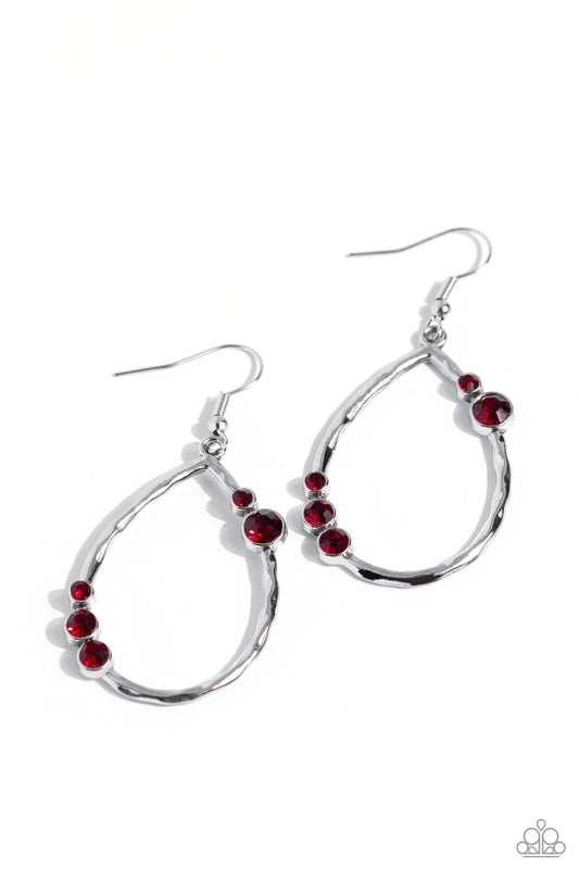 Shop Till You DROPLET - Red Rhinestone Silver Teardrop Fishhook Earrings - Paparazzi Accessories