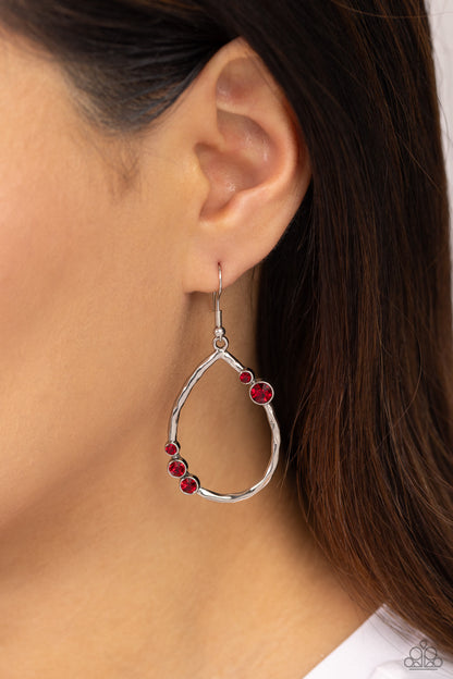 Shop Till You DROPLET - Red Rhinestone Silver Teardrop Fishhook Earrings - Paparazzi Accessories