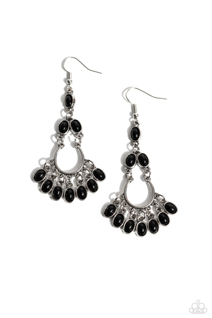 Girly Girl Getup - Black Oval Bead Horseshoe Fishhook Earrings - Paparazzi Accessories
