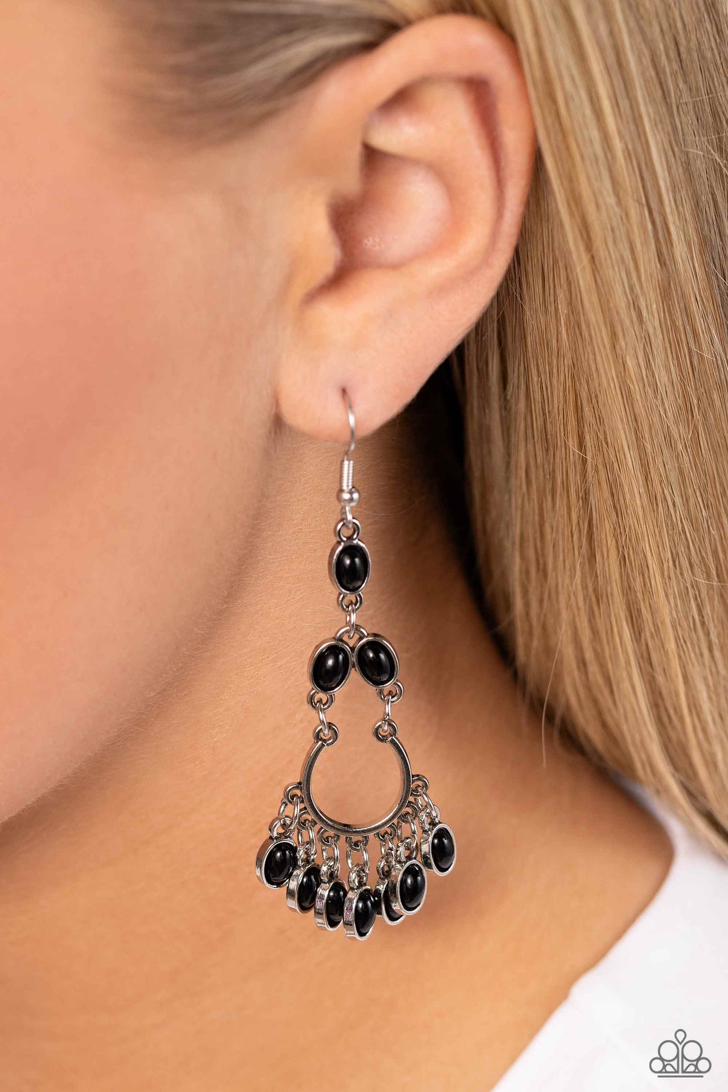Girly Girl Getup - Black Oval Bead Horseshoe Fishhook Earrings - Paparazzi Accessories
