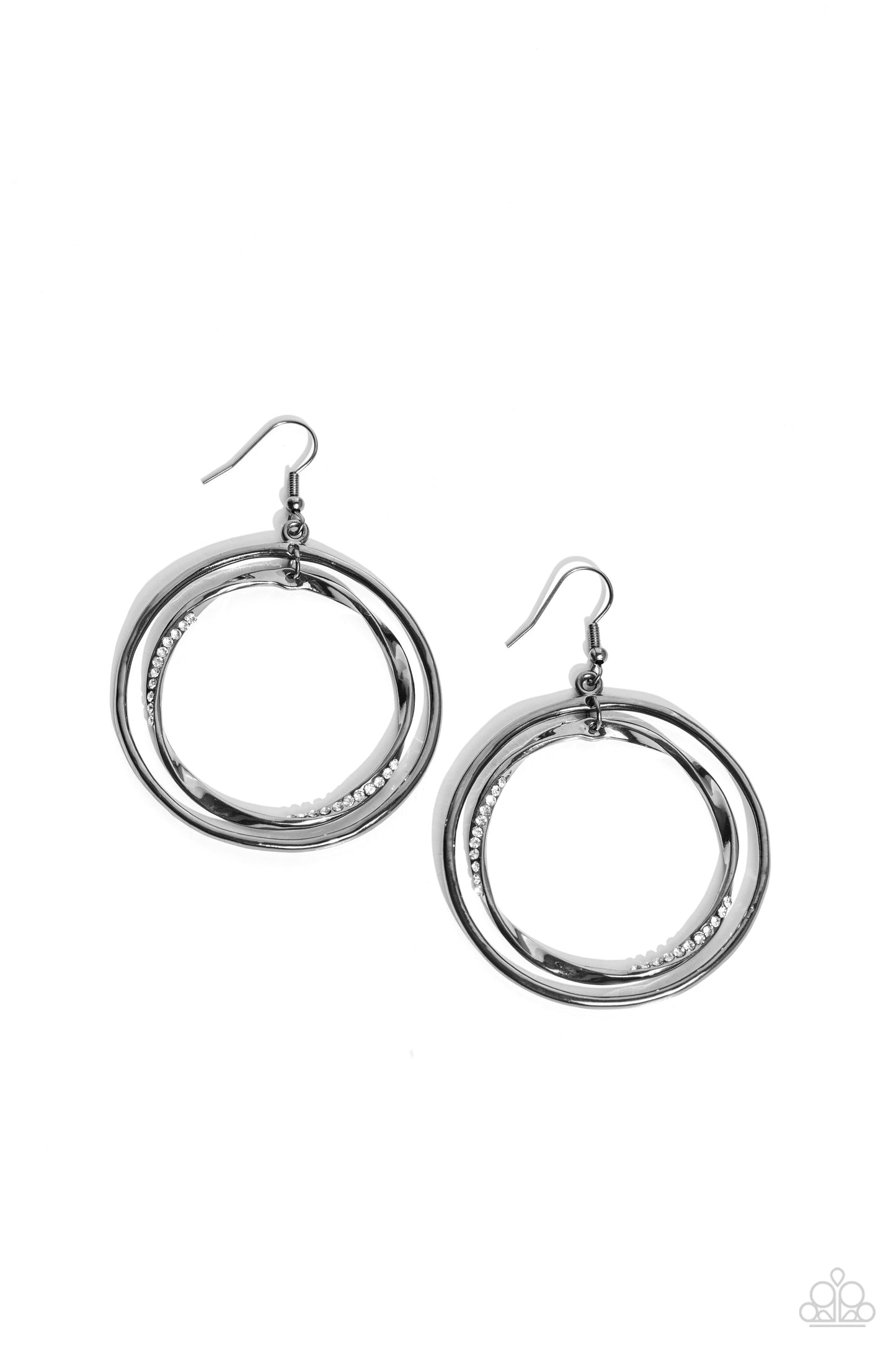 Rebel Rotation - Black - Gunmetal Forward Facing Hoop Fishhook Earrings - Paparazzi Accessories