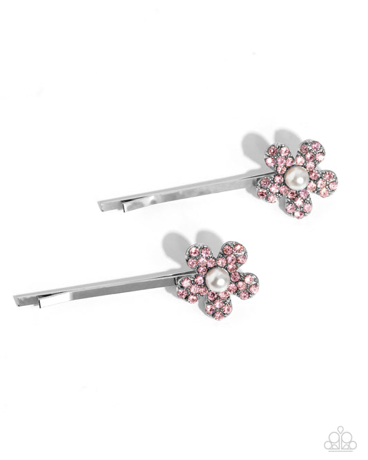 Playfully Perennial - Pink Flower Bobby Pin Hair Clips - Paparazzi Accessories