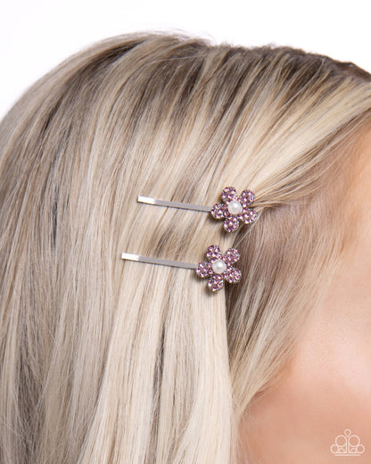 Playfully Perennial - Pink Flower Bobby Pin Hair Clips - Paparazzi Accessories