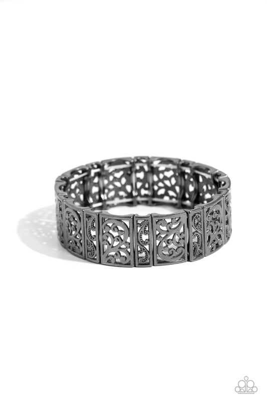 Gondola Gardens - Black Gunmetal Stretchy Bracelet - Paparazzi Accessories