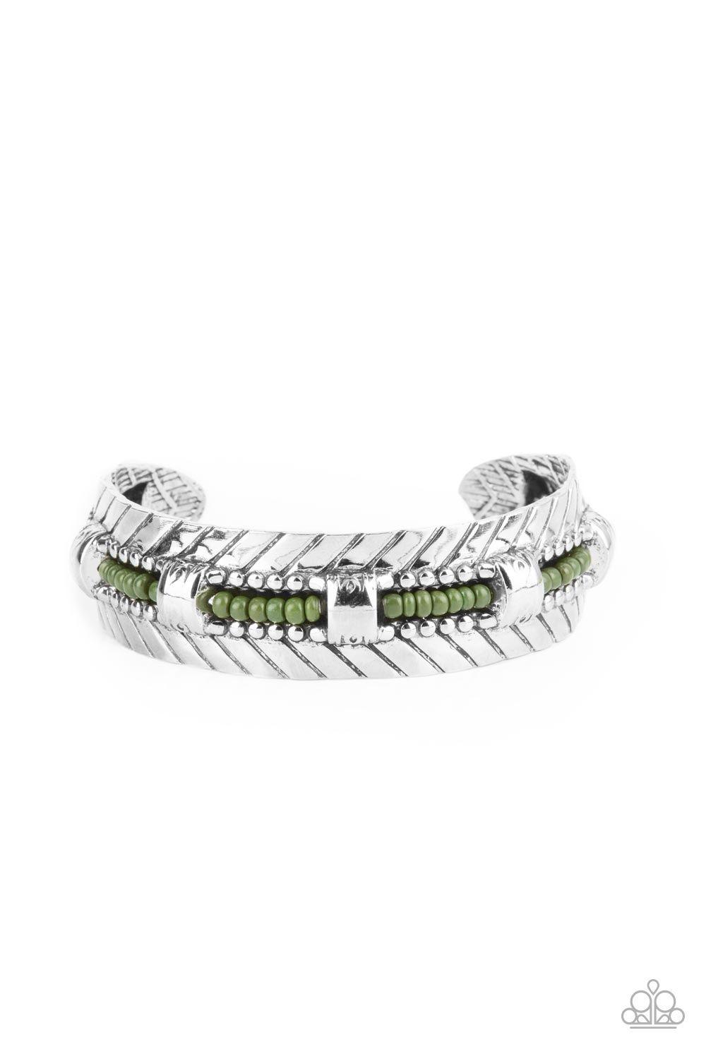 Sonoran Scene - Green Seed Bead Silver Cuff Bracelet - Paparazzi Accessories