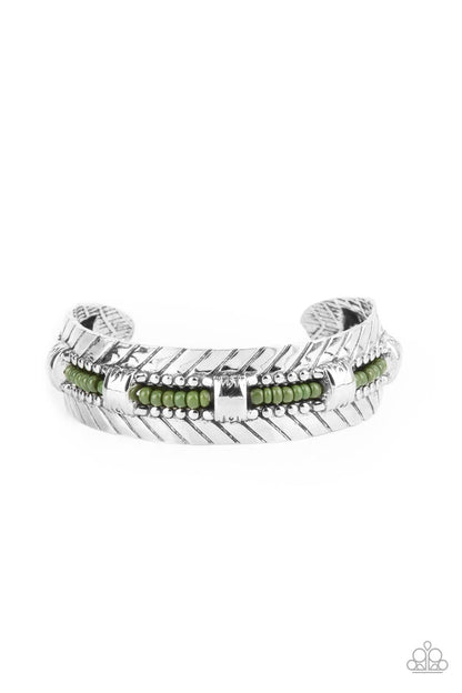 Sonoran Scene - Green Seed Bead Silver Cuff Bracelet - Paparazzi Accessories