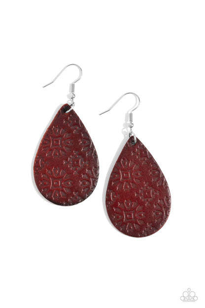 Stylishly Subtropical - Brown Leather Teardrop Fishhook Earrings - Paparazzi Accessories