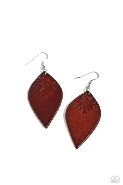 Naturally Nostalgic - Brown Leather Earrings - Paparazzi Accessories