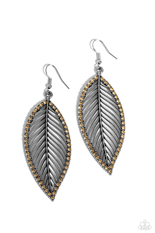 Canopy Cabaret - Brown Rhinestone Leaf Fishhook Earrings - Paparazzi Accessories