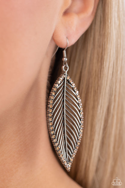 Canopy Cabaret - Brown Rhinestone Leaf Fishhook Earrings - Paparazzi Accessories