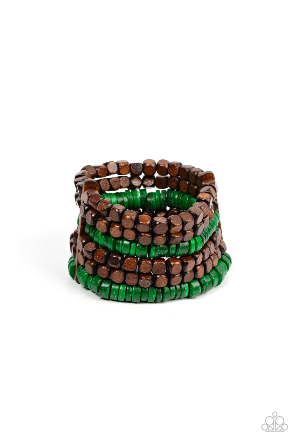 Fiji Fiesta - Green Wood Stretchy Bracelet - Paparazzi Accessories