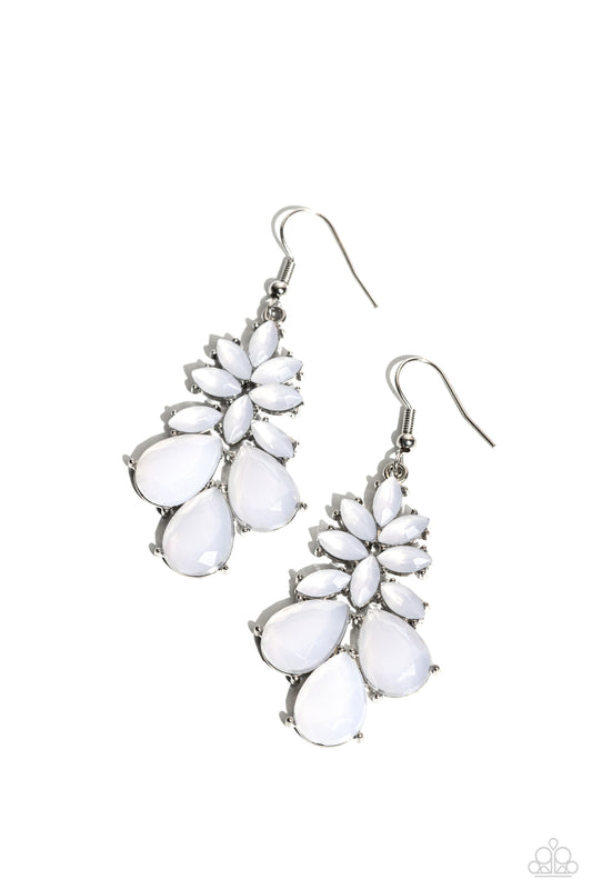 Fashionista Fiesta - White Opalescent Glassy Bead Fishhook Earrings - Paparazzi Accessories