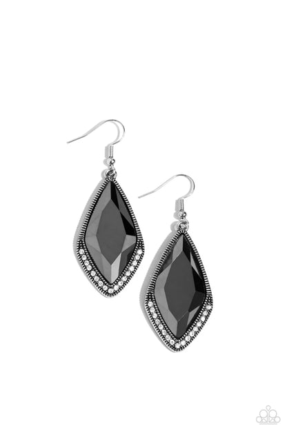 Deco Dazzle - Silver - Hematite Gem Fishhook Earrings - Paparazzi Accessories