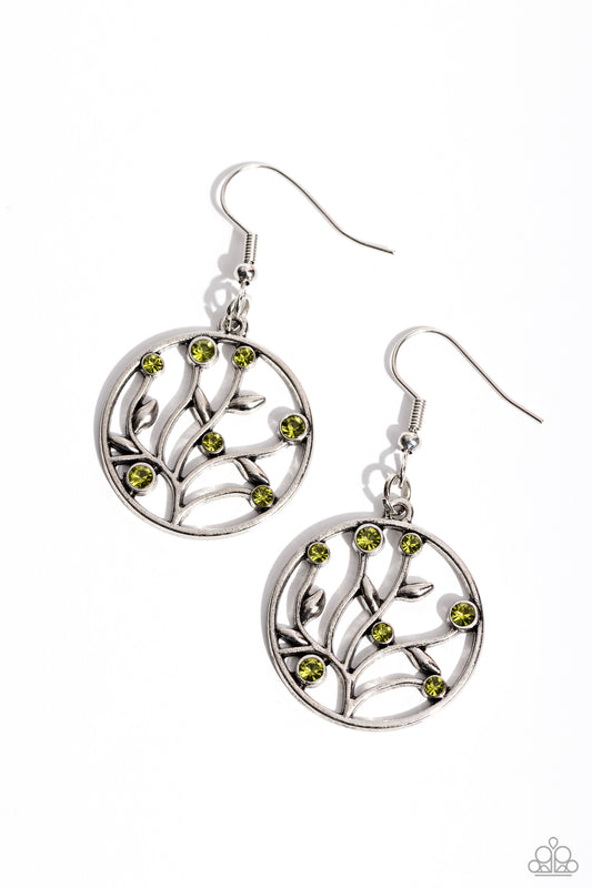 Bedazzlingly Branching - Green Rhinestone Leaf Earrings - Paparazzi Accessories