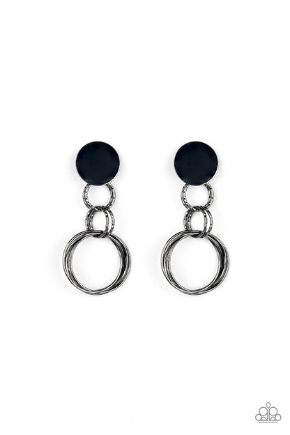 Industrialized Fashion - Black - Gunmetal Post Earrings - Paparazzi Accessories