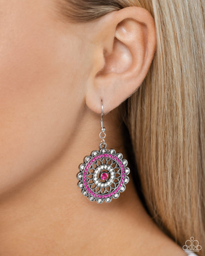 Twinkly Translation - Pink Fishhook Earrings - Paparazzi Accessories