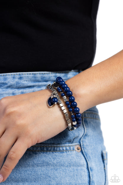 Redefined Romance - Blue Beaded Stretchy Bracelet Stack - Paparazzi Accessories