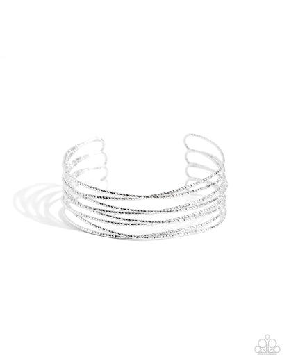 Monochromatic Crossover - Silver Cuff Bracelet - Paparazzi Accessories