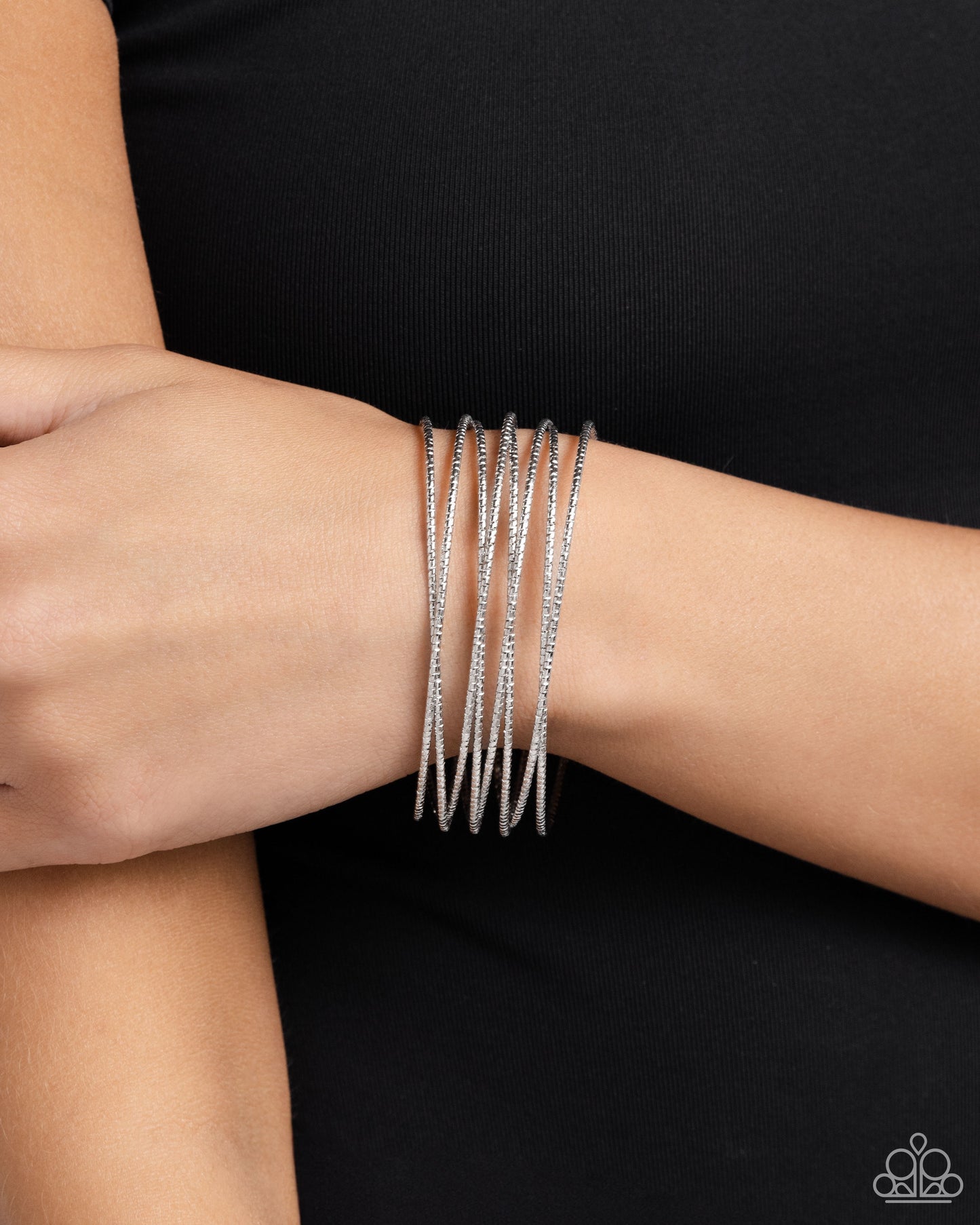 Monochromatic Crossover - Silver Cuff Bracelet - Paparazzi Accessories
