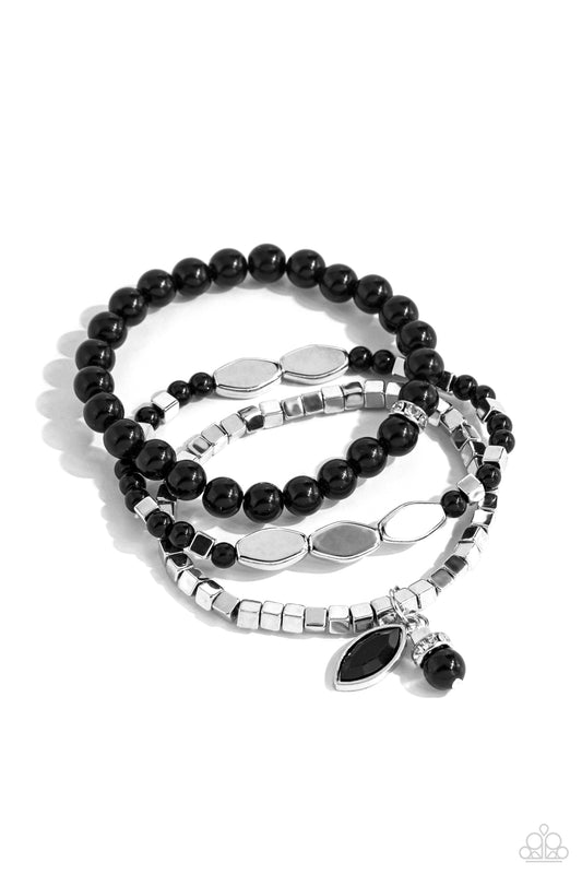 Redefined Romance - Black Stretchy Bracelet - Paparazzi Accessories