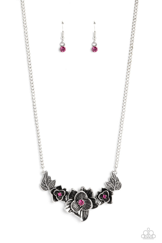 Botanical Breeze - Pink - Floral Silver Frames Necklace - Paparazzi Accessories