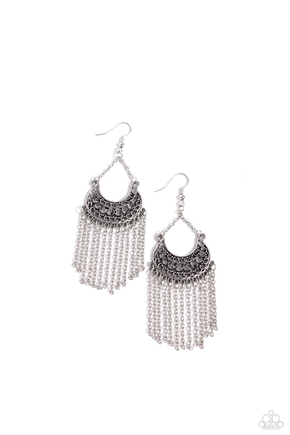 Greco Goddess - Silver - Hematite Rhinestone Fishhook Earrings - Paparazzi Accessories