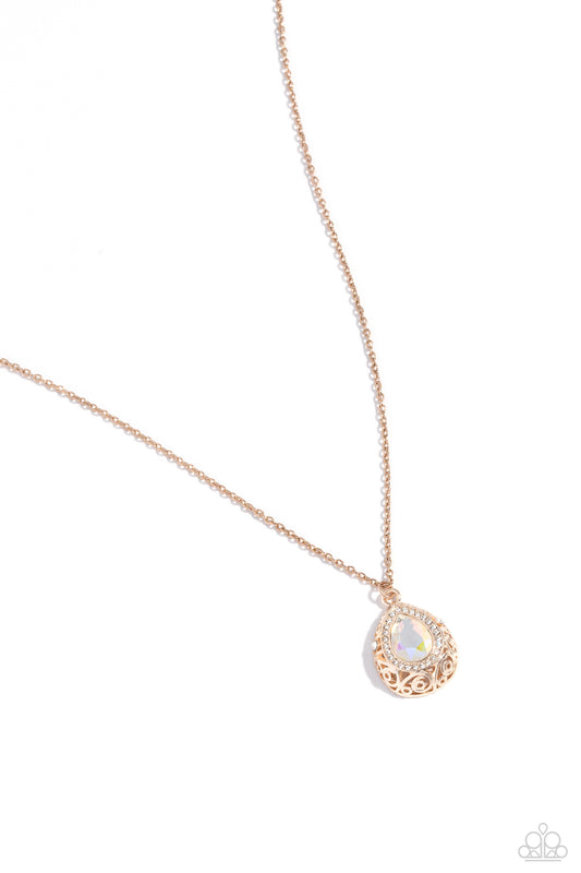 Gracefully Glamorous - Rose Gold Iridescent Teardrop Pendant Necklace - Paparazzi Accessories