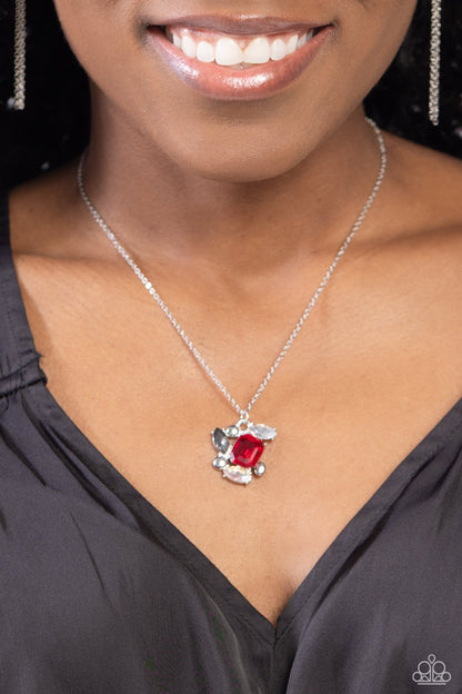 Prismatic Projection - Red Rhinestone Pendant Necklace - Paparazzi Accessories