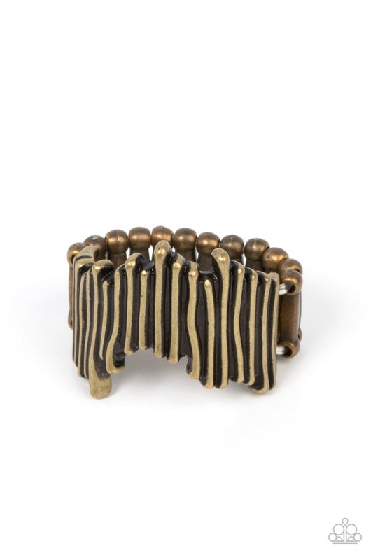 Along the Lines - Brass Wavy Bar Ring - Paparazzi Accessories