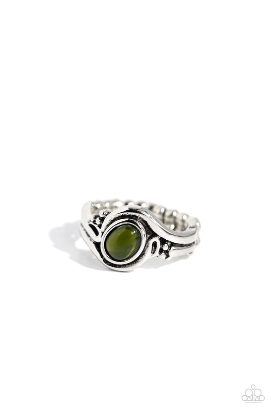Casually Chromatic - Green Glassy Bead Ring - Paparazzi Accessories