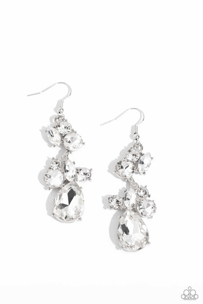 Rhinestone Reveler - White Marquise, Round, and Teardrop Fishhook Earrings - Paparazzi Accessories