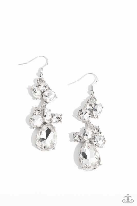 Rhinestone Reveler - White Marquise, Round, and Teardrop Fishhook Earrings - Paparazzi Accessories