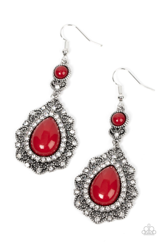 Palace Bribe - Red Bead Fishhook Earrings - Paparazzi Accessories