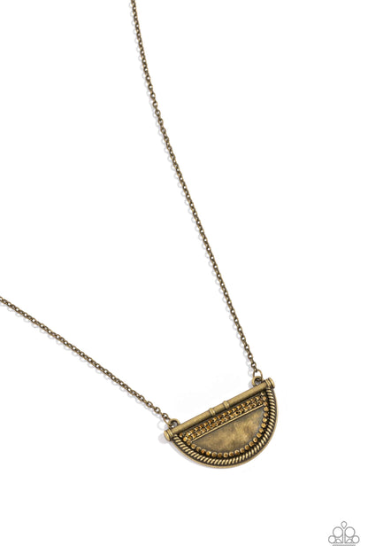 Raise Your Banner - Brass Hammered Half Moon Pendant Necklace - Paparazzi Accessories