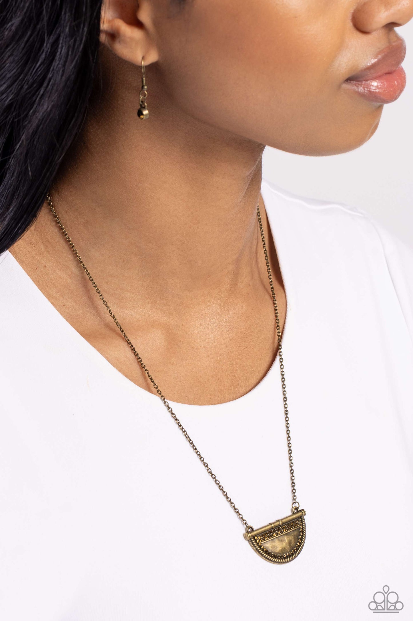 Raise Your Banner - Brass Hammered Half Moon Pendant Necklace - Paparazzi Accessories